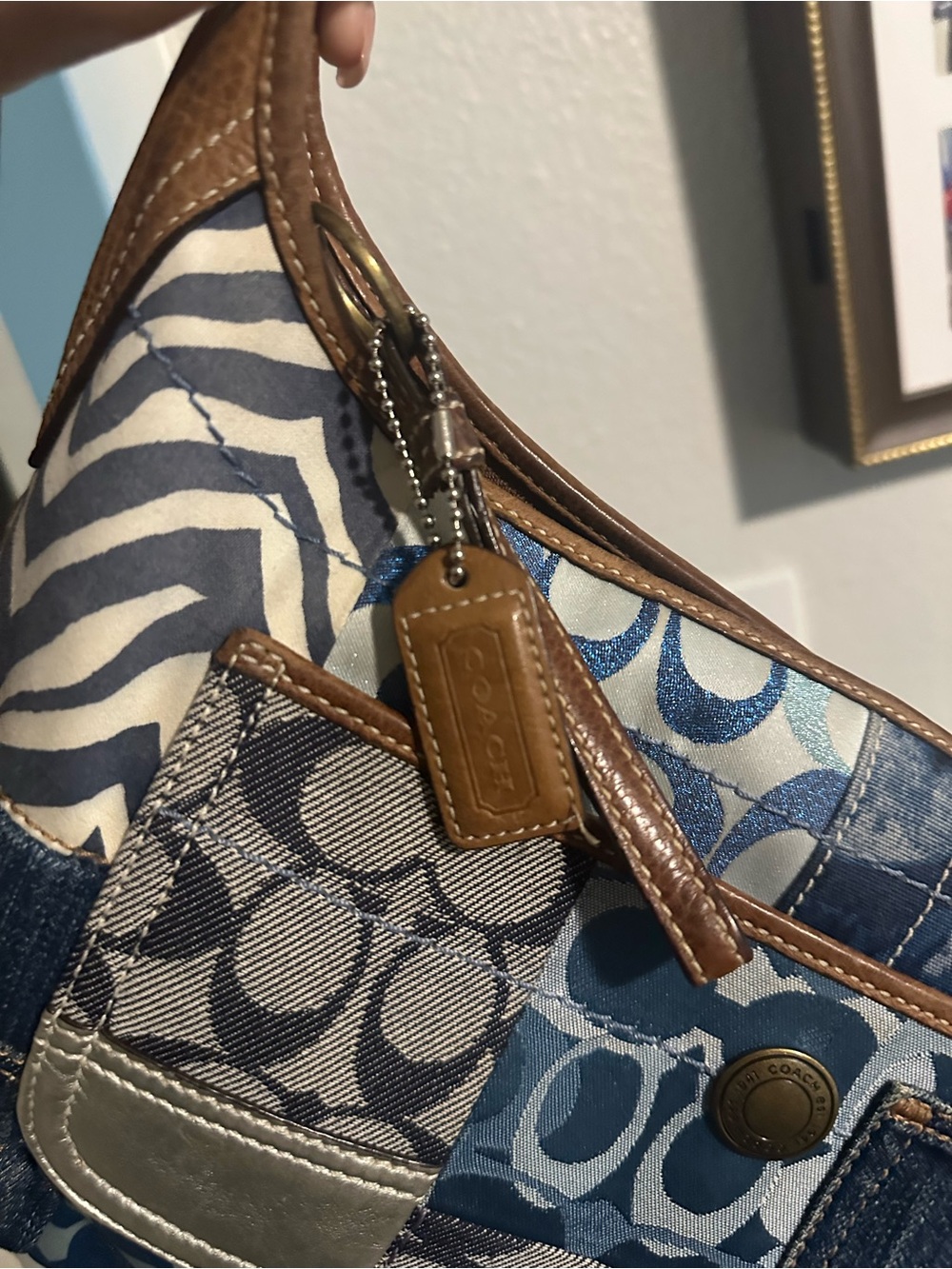 Coach Patchwork Denim and Leather Hobo Bag - Blue/Brown - Picture 3 of 9